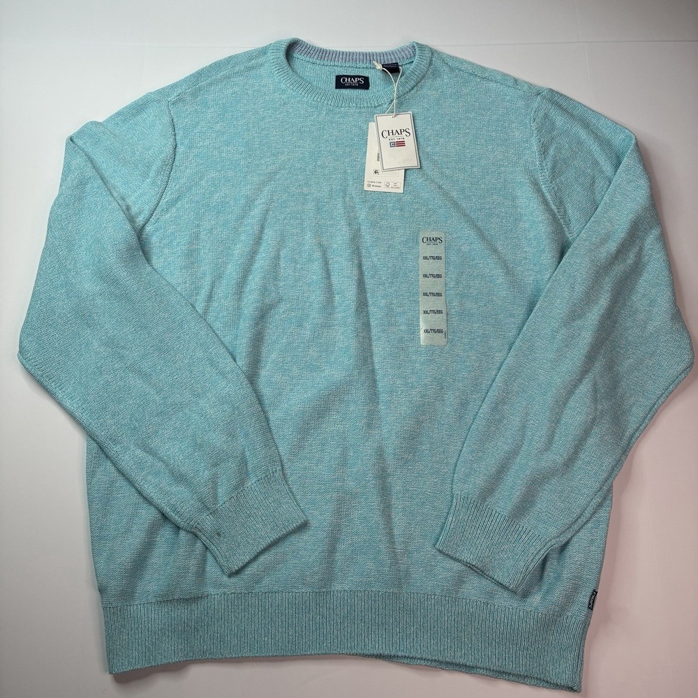 Chaps Crewneck Sweater Men's Size 2XL XXL Pool Blue Soft Long Sleeve NEW